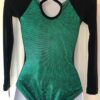 GK LgS LADIES SMALL BLACK VELVET GREEN FOIL GYMNASTICS DANCE LEOTARD AS NWT! - Image 2