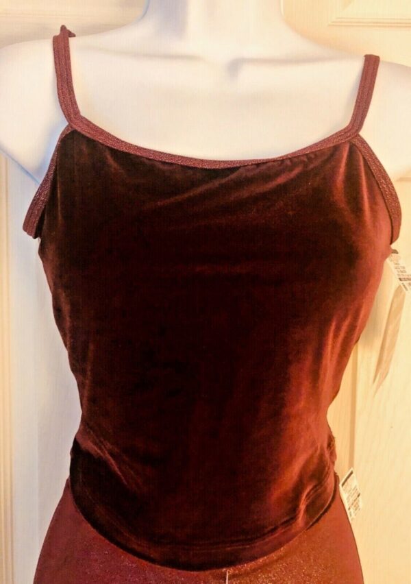 GK DANCE JAZZ LADIES LARGE WINE VELVET X-BACK FOIL STRAPS CAMISOLE TOP Sz AL NWT