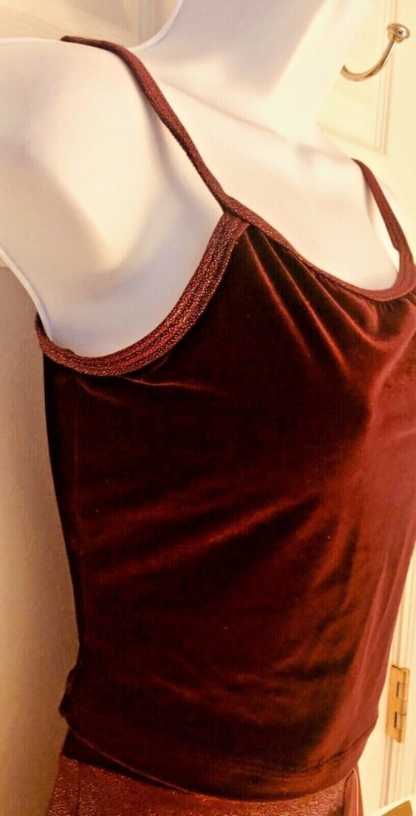 GK DANCE JAZZ LADIES LARGE WINE VELVET X-BACK FOIL STRAPS CAMISOLE TOP Sz AL NWT - Image 3