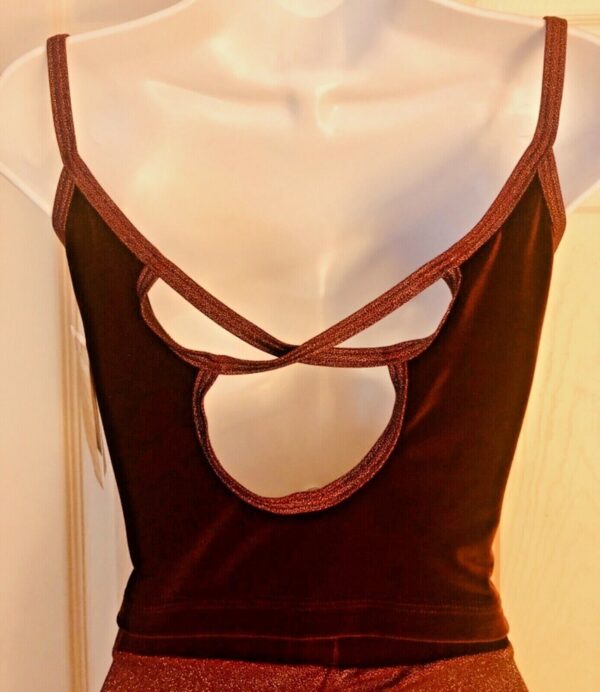 GK DANCE JAZZ LADIES LARGE WINE VELVET X-BACK FOIL STRAPS CAMISOLE TOP Sz AL NWT - Image 5