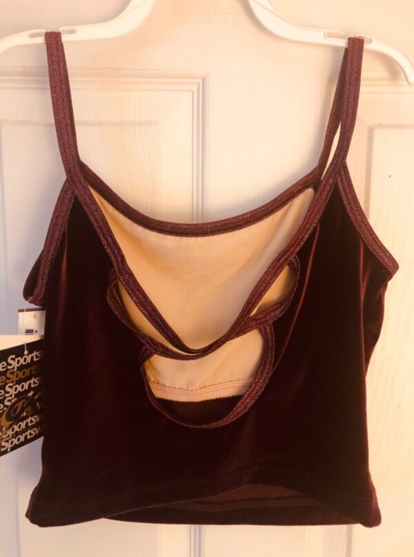 GK DANCE JAZZ LADIES LARGE WINE VELVET X-BACK FOIL STRAPS CAMISOLE TOP Sz AL NWT - Image 7