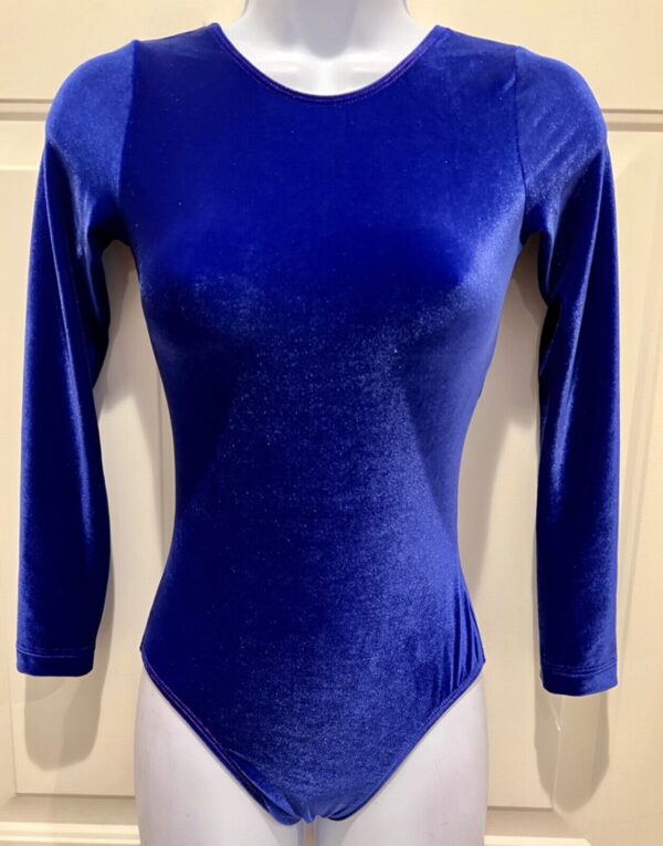 GK LgSLV LADIES SMALL CLASSIC SOLID BLUE VELVET GYMNASTS DANCE LEOTARD Sz AS