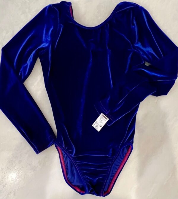 GK LgSLV LADIES SMALL CLASSIC SOLID BLUE VELVET GYMNASTS DANCE LEOTARD Sz AS - Image 7