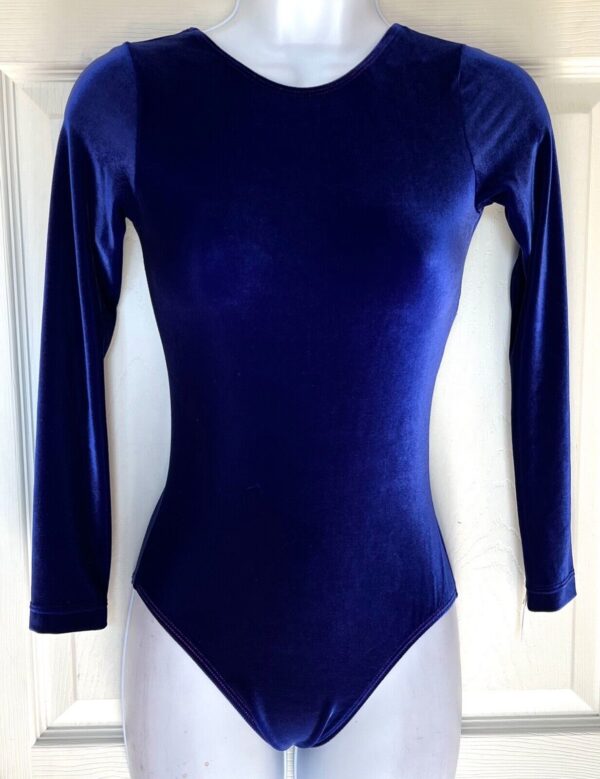 GK LgSLV LADIES SMALL CLASSIC SOLID BLUE VELVET GYMNASTS DANCE LEOTARD Sz AS - Image 8