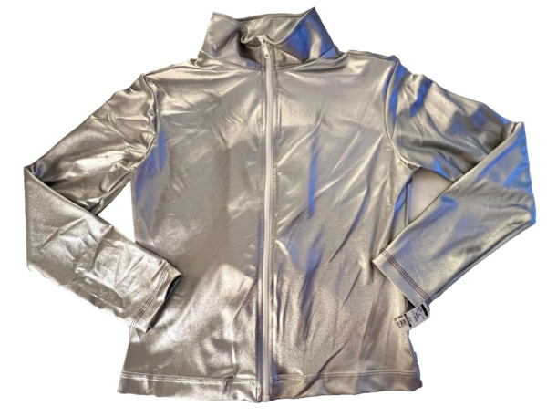 GK WARM UP JACKET ADULT SMALL SILVER METALLIC ZIP FRONT GYMNASTICS DANCE CHEER S - Image 6