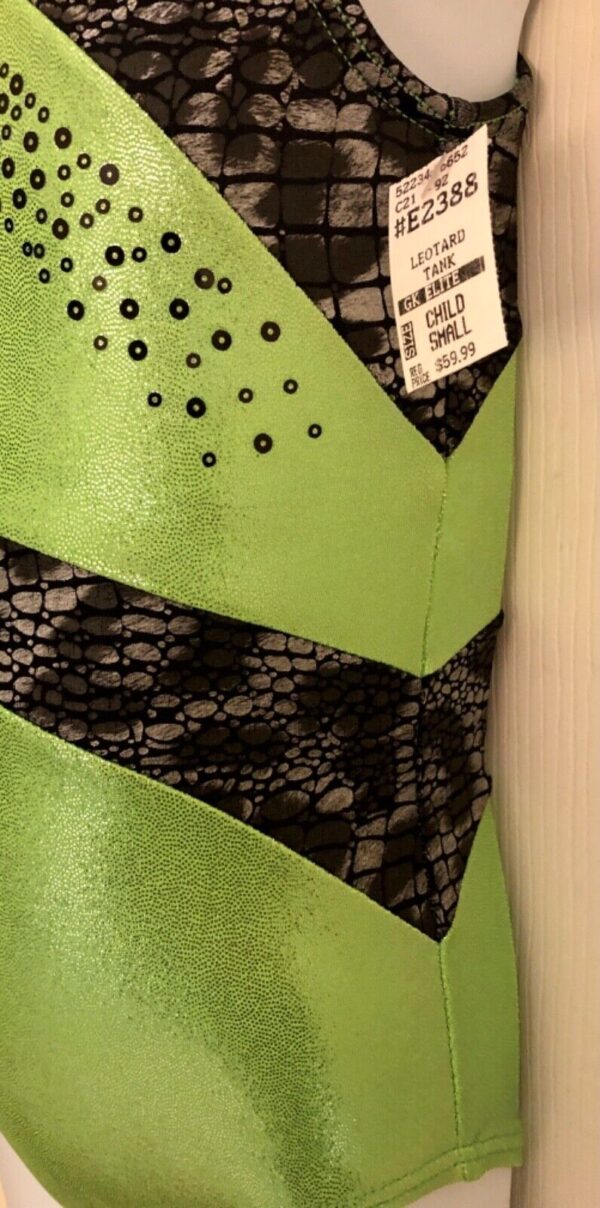 GABRIELLE DOUGLAS CHILD SMALL LIME FOIL BLACK SEQUIN GYMNASTIC DANCE LEOTARD CS - Image 5