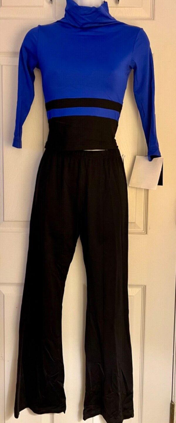 GK ICE SKATE LADIES X-SMALL 3/4 SLV NYLON/SPANDEX BLUE TOP BLACK PANT SET SZ XS