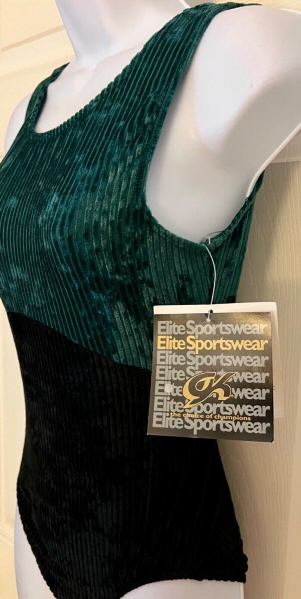 GK ADULT X-LARGE GREEN & BLACK RIBBED VELVET GYMNASTIC DANCE TANK LEOTARD SZ XL - Image 3