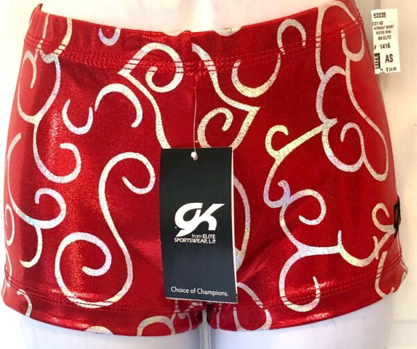 GK MICRO MINI CHEER ADULT SMALL LOW RISE RED SILVER FOIL WORKOUT SHORTS Sz AS