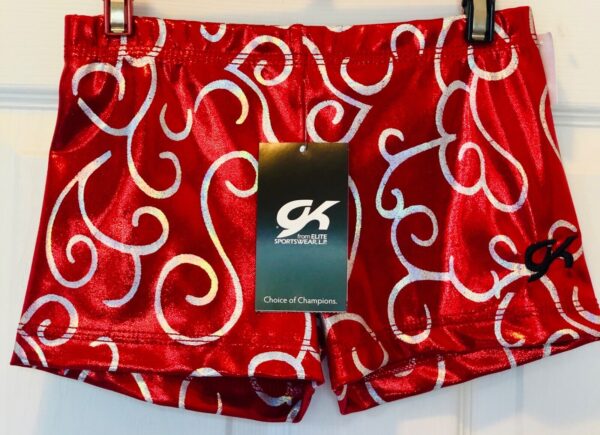 GK MICRO MINI CHEER ADULT SMALL LOW RISE RED SILVER FOIL WORKOUT SHORTS Sz AS - Image 3