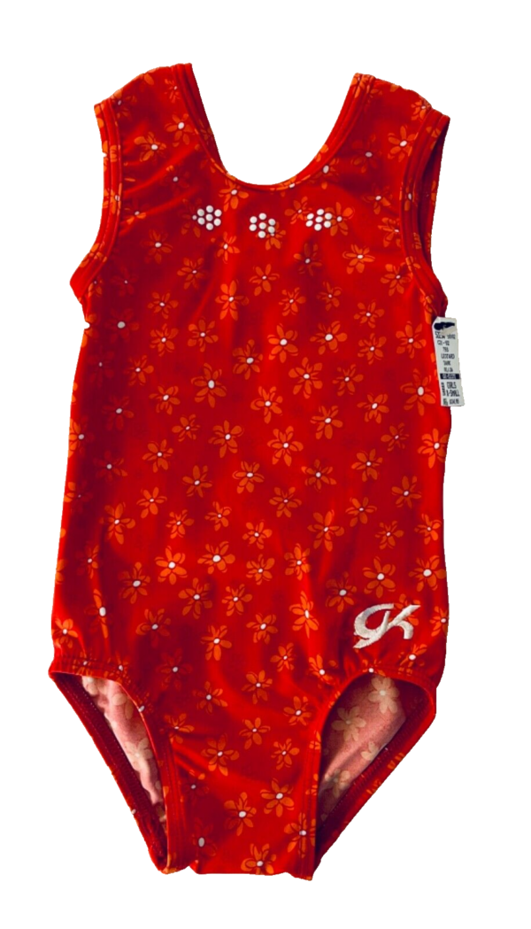 GK RED DEW DROP PRINT CHILD X-SMALL GYMNASTICS DANCE METALLIC JA TANK LEOTARD XS - Image 8