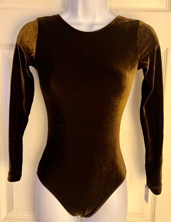 GK LGSLV ADULT SMALL SOLID BROWN ESPRESSO VELVET GYMNASTICS DANCE LEOTARD SZ S