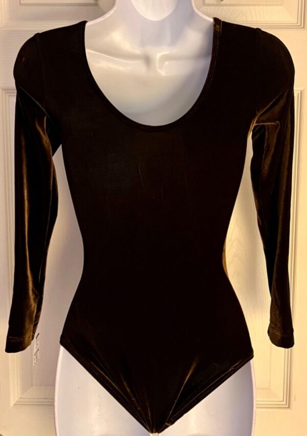 GK LGSLV ADULT SMALL SOLID BROWN ESPRESSO VELVET GYMNASTICS DANCE LEOTARD SZ S - Image 4