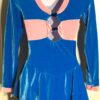 GK ICE FIGURE LgSLV ADULT SMALL TURQ VELVET PINK TRIM BOATNECK SKATE DRESS AS - Image 5