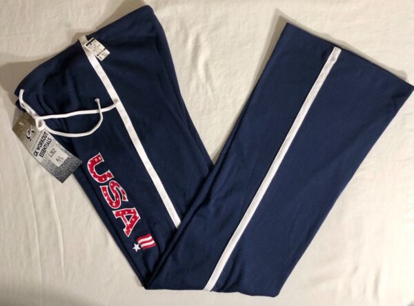 GK  USA GRAPHIC LADIES LARGE NAVY 100% COTTON ATHLETIC GYMNASTICS CHEER PANTS AL