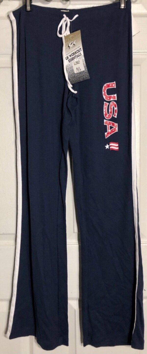 GK  USA GRAPHIC LADIES LARGE NAVY 100% COTTON ATHLETIC GYMNASTICS CHEER PANTS AL - Image 2