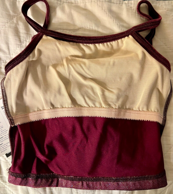 GK DANCE JAZZ TOP GIRLS MEDIUM WINE FOIL VELVET CRISSCROSS STRAPS CAMISOLE SZ M - Image 5