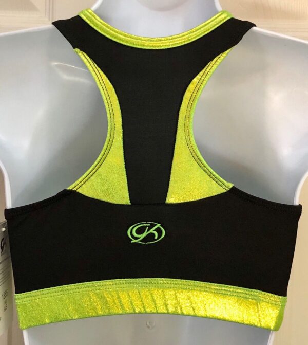 GK ELITE CHEER CROP TOP ADULT SMALL LEMON LIME FOIL TRIMMED V-NECK DRYTECH AS - Image 2