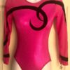 GK LgSLV LADIES SMALL PINK FOIL MESH BLACK RIBBON GYMNASTICS DANCE LEOTARD Sz AS