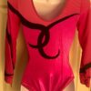 GK LgSLV LADIES SMALL PINK FOIL MESH BLACK RIBBON GYMNASTICS DANCE LEOTARD Sz AS - Image 5