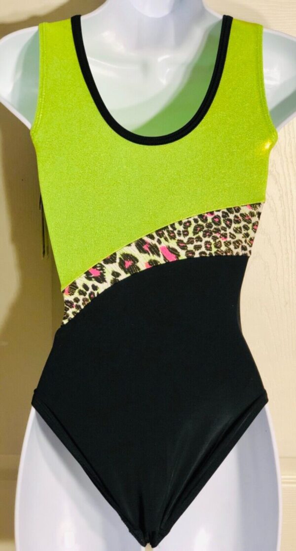 GK ASYM BLACK N/S ADULT X-SMALL LEMON PANTHER GYMNAST DANCE TANK LEOTARD AXS - Image 8