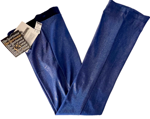 GK DANCE JAZZ LADIES MEDIUM BLUE TWILIGHT FOIL BLUE VELVET WAISTBAND PANTS SZ M