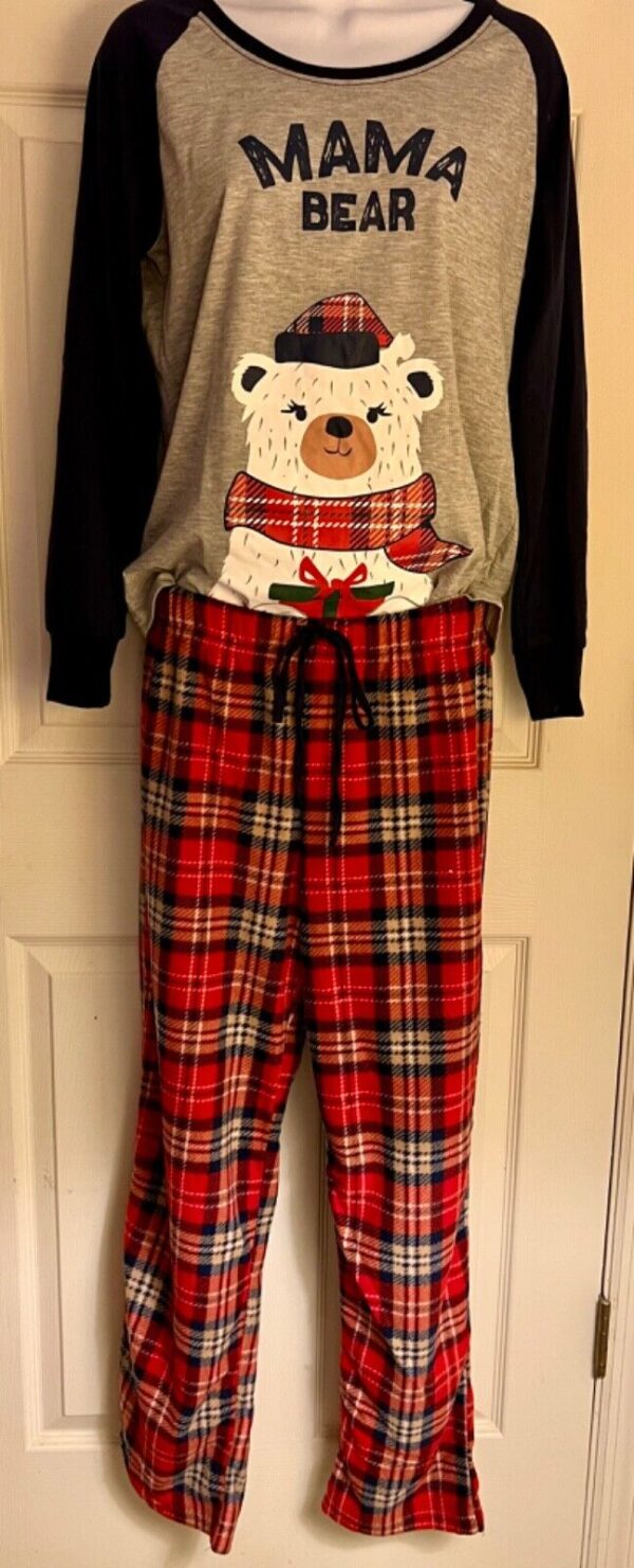 Women's Mama Bear Holiday 2-Piece Pajama Set Size LARGE w/Red Plaid Bottoms - Image 2