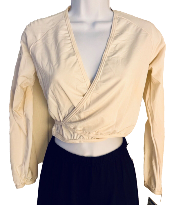 GK POLARTEC CHILD LARGE IVORY LGSLV WRAP W/ TIE SKATE DANCE BALLET JACKET SZ L - Image 3