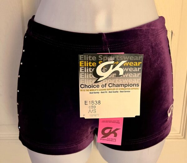 GK WORKOUT ADULT SMALL PURPLE VELVET CRYSTAL ACCENTS SHORTS CHEER DANCE GYMNAS S - Image 2