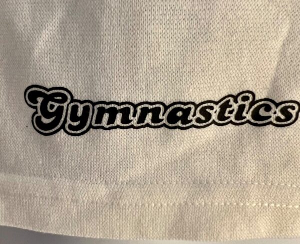 GK "GYMNASTICS" HEART TANK TOP GIRLS LARGE WHITE COTTON RIBBED BLACK TRIM  Sz CL - Image 4