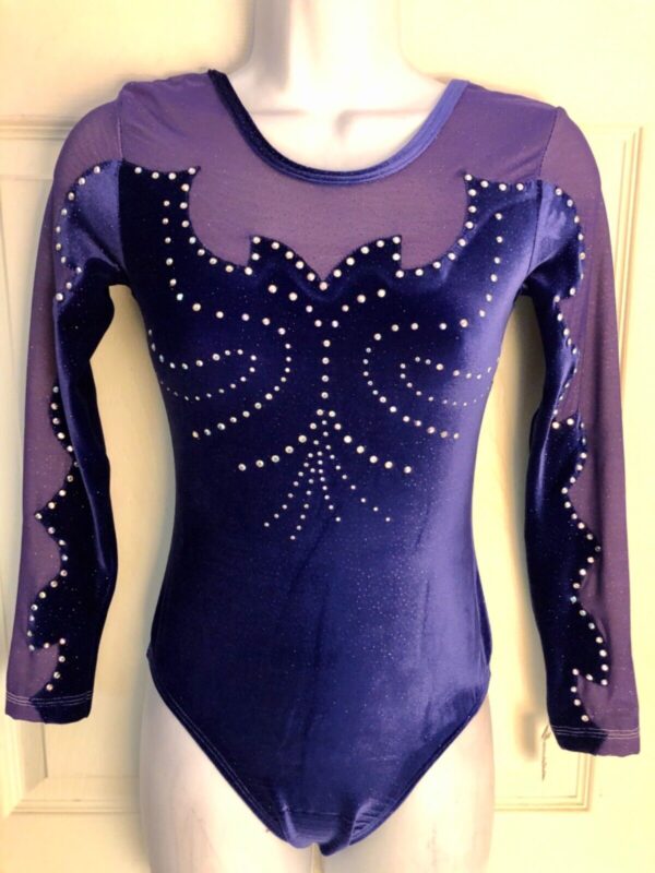 GK LgSLV LADIES SMALL PURPLE GLITTER VELVET MESH JA GYMNAST DANCE LEOTARD Sz AS