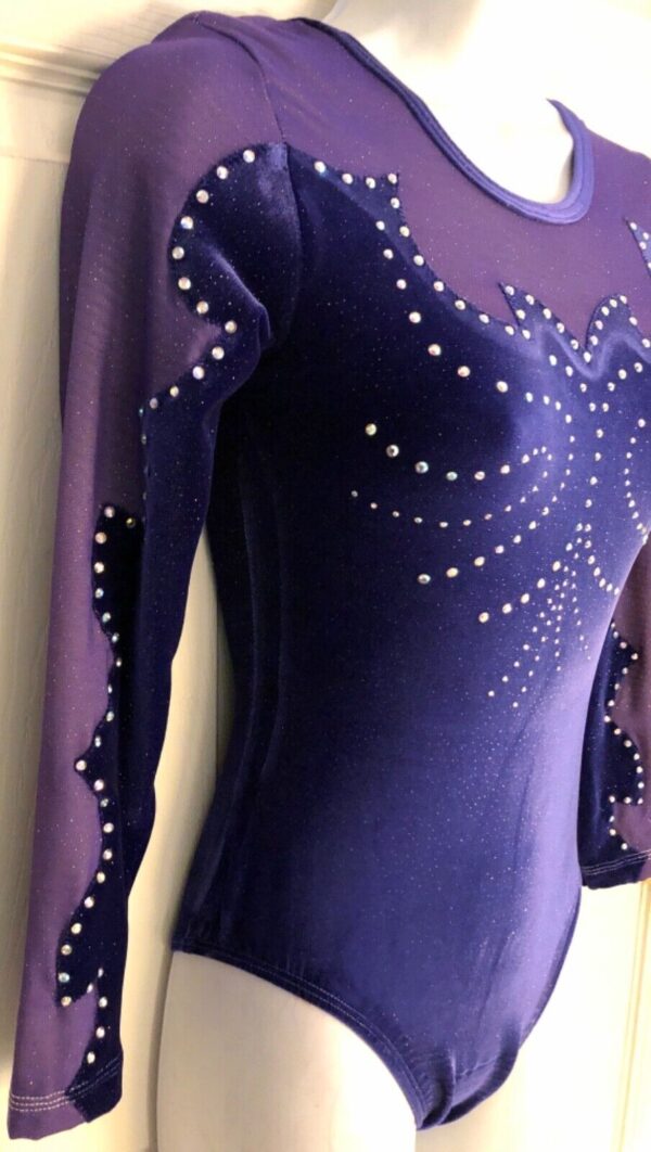 GK LgSLV LADIES SMALL PURPLE GLITTER VELVET MESH JA GYMNAST DANCE LEOTARD Sz AS - Image 3