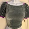 GK SKATE DANCE CHEER  ADULT SMALL DARK PEACOCK VELVET PUFF SLV CROP TOP  Sz S