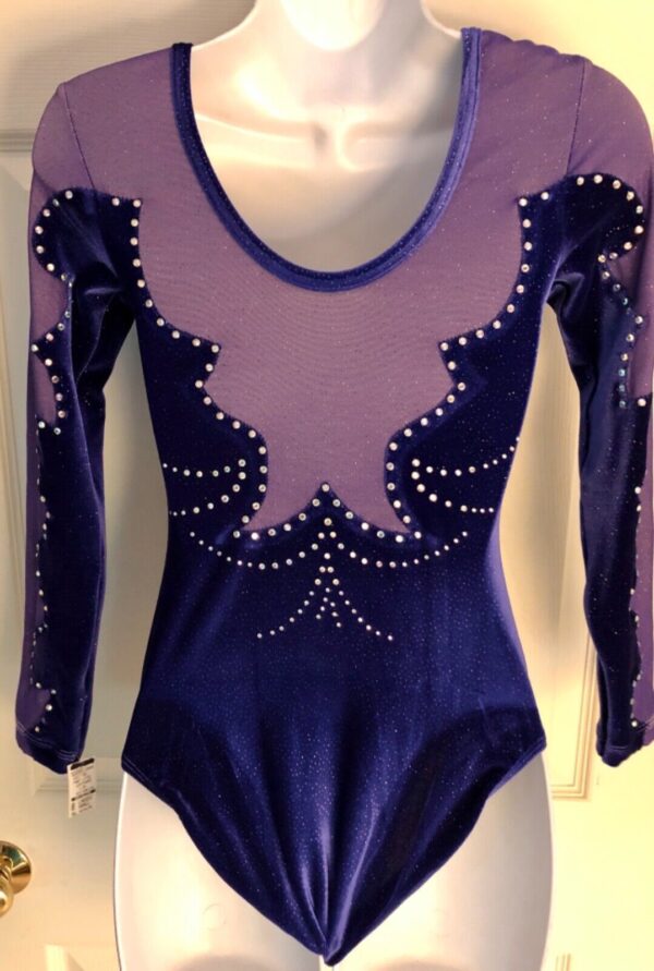 GK LgSLV LADIES SMALL PURPLE GLITTER VELVET MESH JA GYMNAST DANCE LEOTARD Sz AS - Image 6