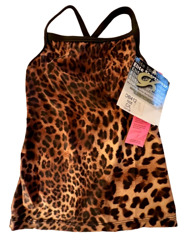 GK DANCE JAZZ CHILD LARGE LEOPARD PRINT CAMI NYLON/SPAND SPORTS TOP SZ M NWT! - Image 6