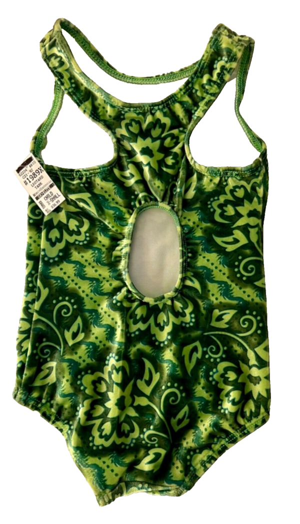 GK GREEN CHILD X-SMALL GREEN FLORAL PRINT VELVET GYMNASTIC DANCE TANK LEOTARD XS - Image 9