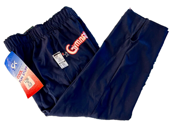 GK 'GYMNASTICS' GRAPHIC CHILD SMALL NAVY COTTON PRINT WAISTBAND CAPRI PANTS SZ S - Image 2