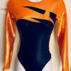 GK LgS ORANGE & NAVY MYSTIQUE ADULT SMALL GYMNASTICS DANCE CHEER LEOTARD Sz AS