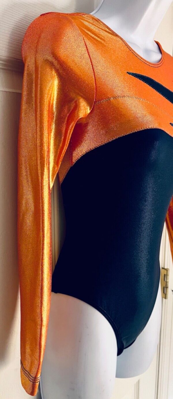 GK LgS ORANGE & NAVY MYSTIQUE ADULT SMALL GYMNASTICS DANCE CHEER LEOTARD Sz AS - Image 3