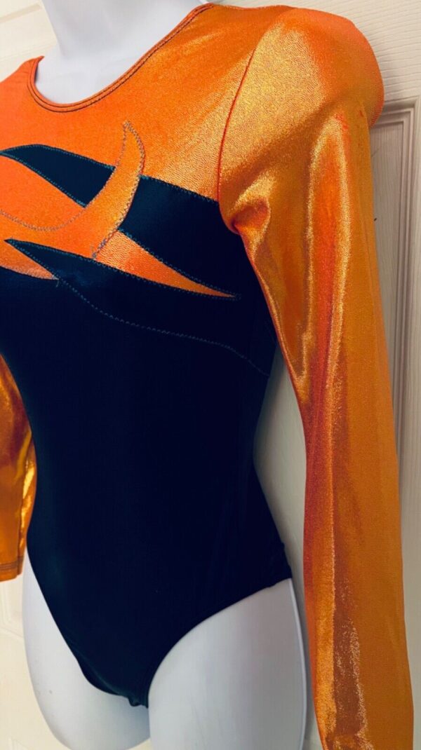 GK LgS ORANGE & NAVY MYSTIQUE ADULT SMALL GYMNASTICS DANCE CHEER LEOTARD Sz AS - Image 4