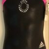 ADIDAS STATE CHAMPS CHILD MEDIUM GK BLACK PINK FOIL GYMNASTICS TANK LEOTARD CM