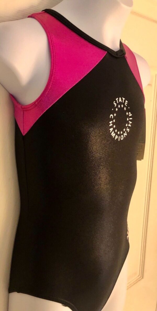 ADIDAS STATE CHAMPS CHILD MEDIUM GK BLACK PINK FOIL GYMNASTICS TANK LEOTARD CM - Image 3