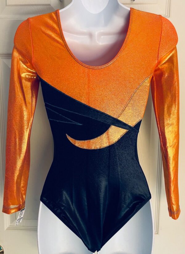 GK LgS ORANGE & NAVY MYSTIQUE ADULT SMALL GYMNASTICS DANCE CHEER LEOTARD Sz AS - Image 5