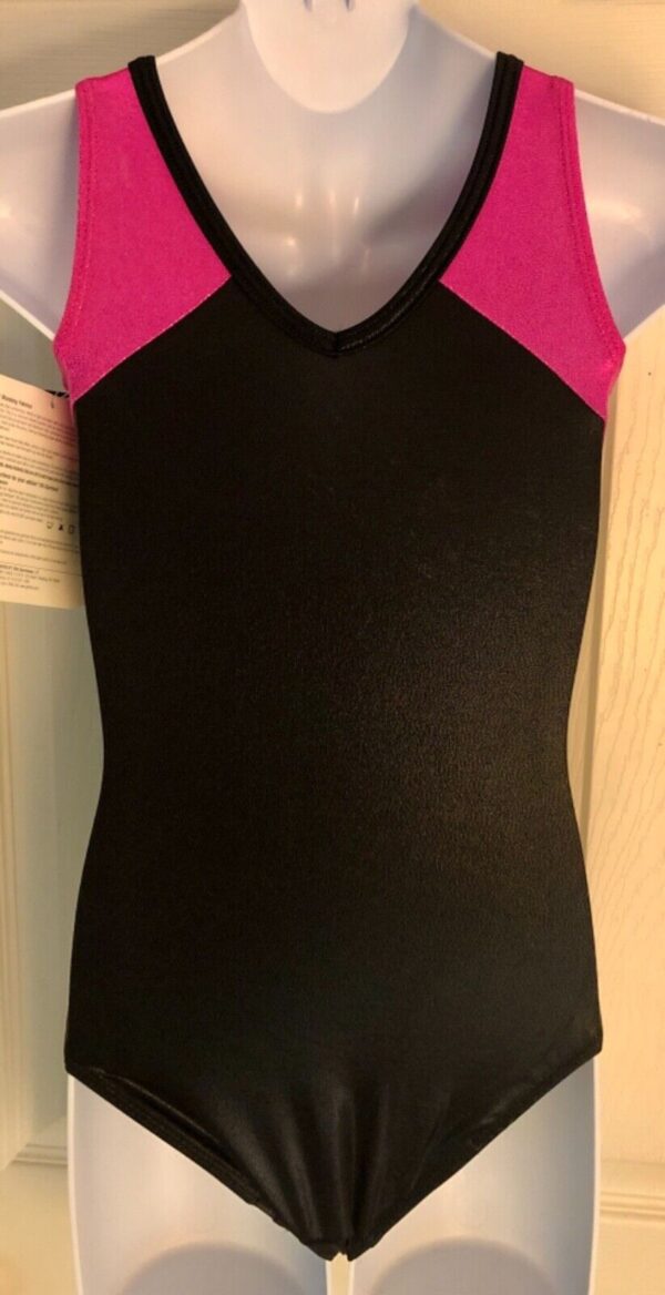 ADIDAS STATE CHAMPS CHILD MEDIUM GK BLACK PINK FOIL GYMNASTICS TANK LEOTARD CM - Image 5