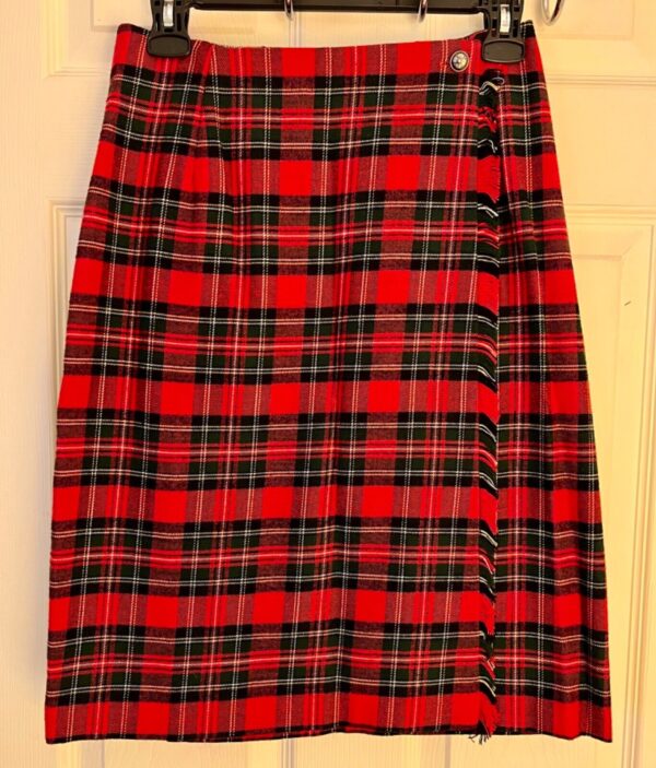 THE EAGLEâ€™S EYE LADIES SIZE 4 RED PLAID FRINGE WRAP WOOL COTTON SKIRT Sz 4 EUC!