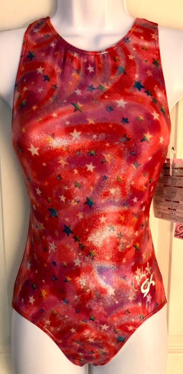 CARLY PATTERSON GK ADULT X-SMALL RED VELVET FOIL GYMNASTS TANK LEOTARD Sz AXS