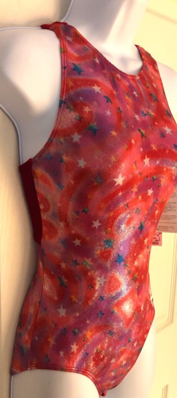 CARLY PATTERSON GK ADULT X-SMALL RED VELVET FOIL GYMNASTS TANK LEOTARD Sz AXS - Image 3