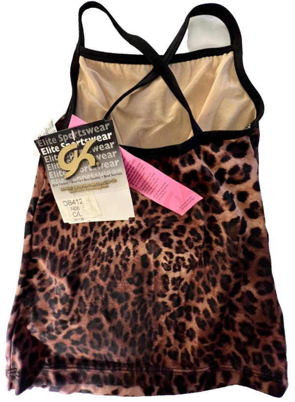 GK DANCE JAZZ CHILD LARGE LEOPARD PRINT CAMI NYLON/SPAND SPORTS TOP SZ M NWT! - Image 8