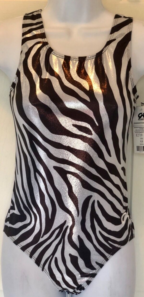 GK Elite WILD ZEBRA TANK ADULT SMALL POLY/SPANDEX FOIL GYMNASTS DANCE LEOTARD AS