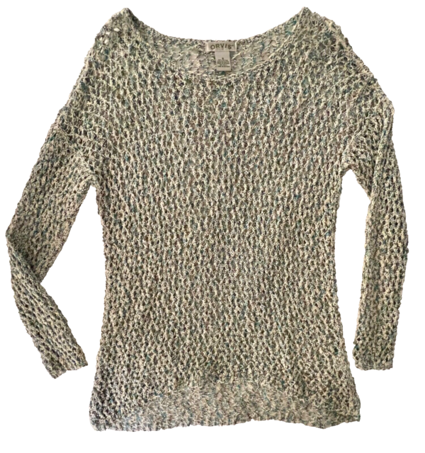 ORVIS Women's Small Teal White Gray Crochet Knit Cotton/Poly Pullover Sweater S - Image 8